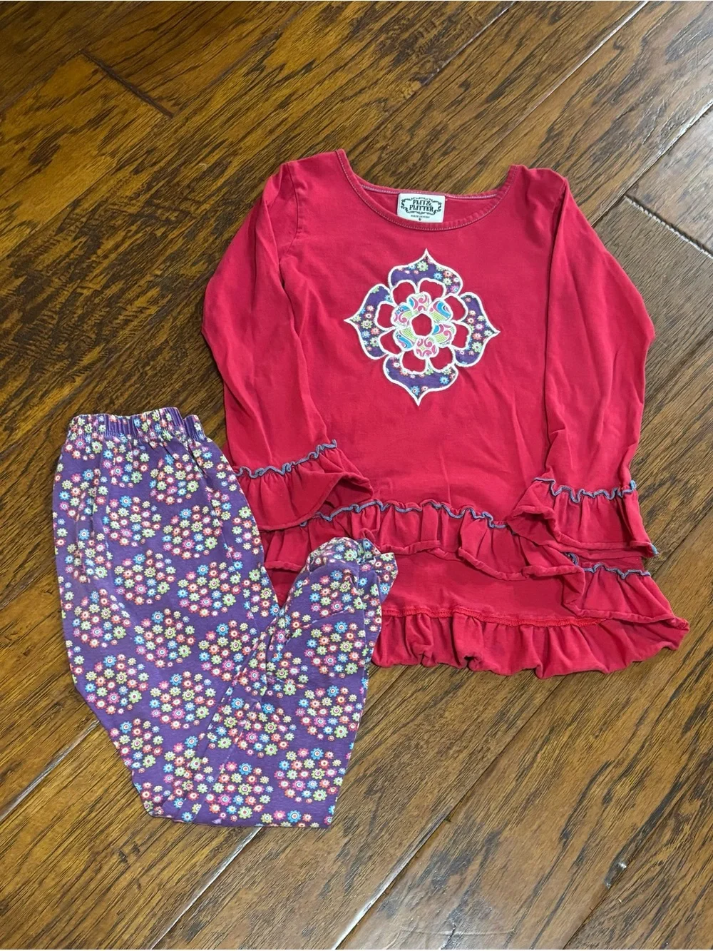 Girls' Red Floral Ruffle Set